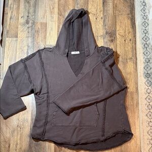 Women’s V-Neck Hooded Sweater in Dark Brown